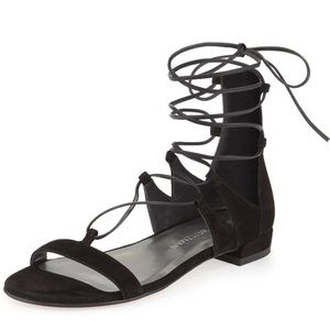 Stuart Weitzman Black Gladiator Suede Sandals